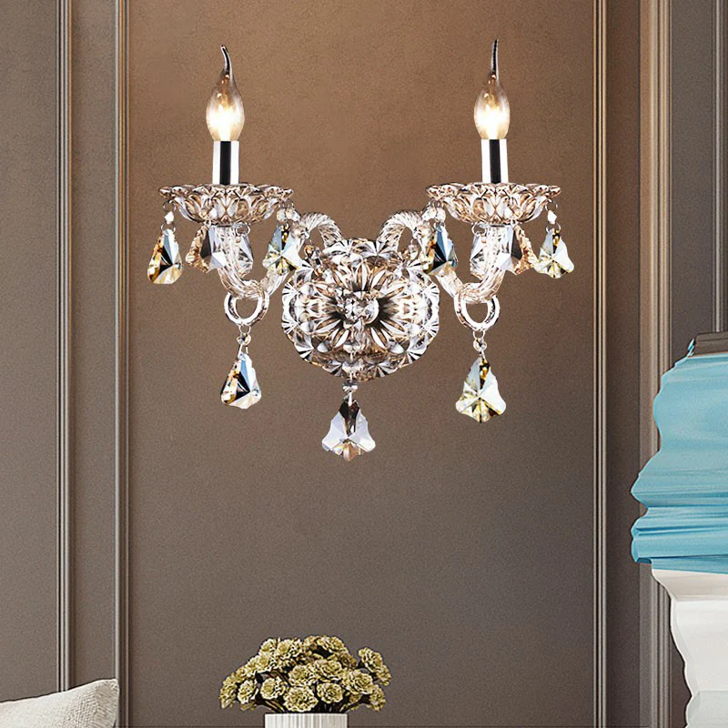 Applique murale à bougie à 2 têtes, applique murale traditionnelle en cristal de Cognac, luminaire pour chambre à coucher...