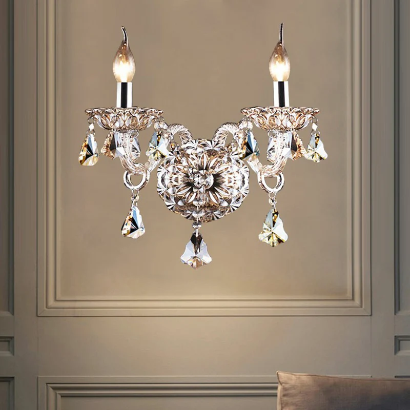 Applique murale à bougie à 2 têtes, applique murale traditionnelle en cristal de Cognac, luminaire pour chambre à coucher...