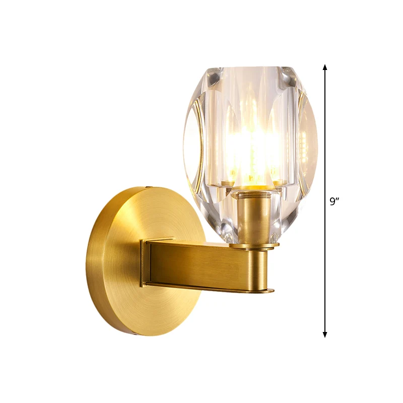 Applique murale boule ovale contemporaine, 1 ampoule, éclairage mural en cristal transparent, doré Clearhalo
