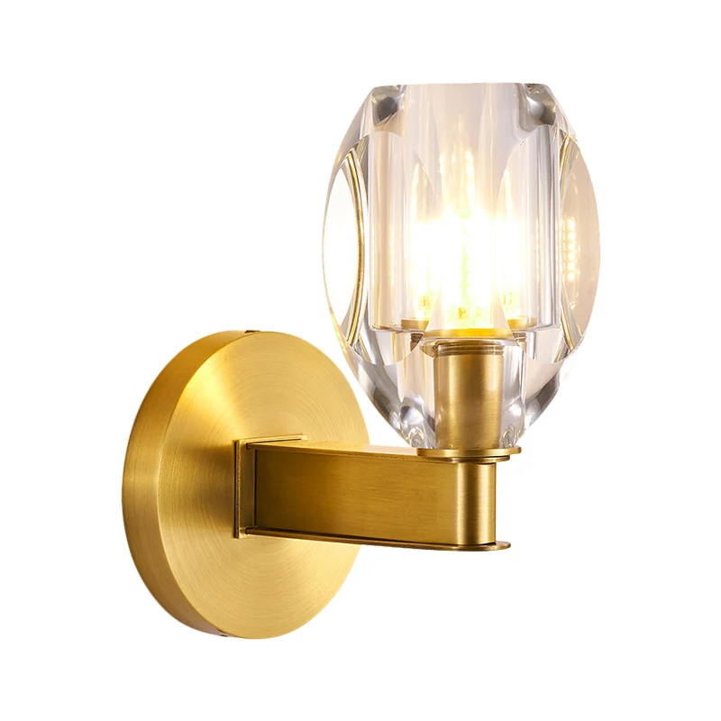 Applique murale boule ovale contemporaine, 1 ampoule, éclairage mural en cristal transparent, doré Clearhalo