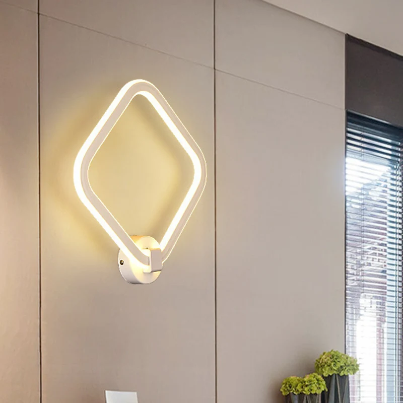 Applique murale à cadre en losange en acrylique, LED moderne, luminaire mural blanc pour chevet Clearhalo