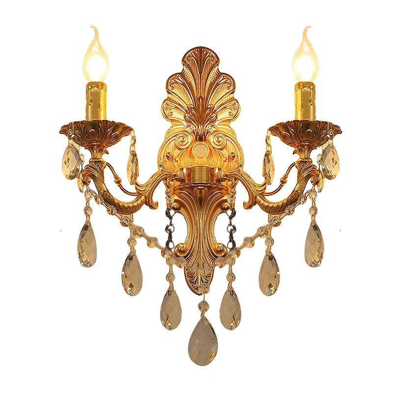 Applique murale candélabre en métal postmoderne, 1/2 têtes, applique de salon en laiton avec accent de goutte de cristal C...
