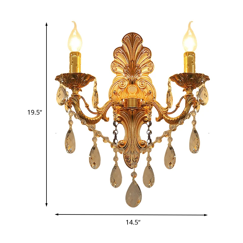 Applique murale candélabre en métal postmoderne, 1/2 têtes, applique de salon en laiton avec accent de goutte de cristal C...