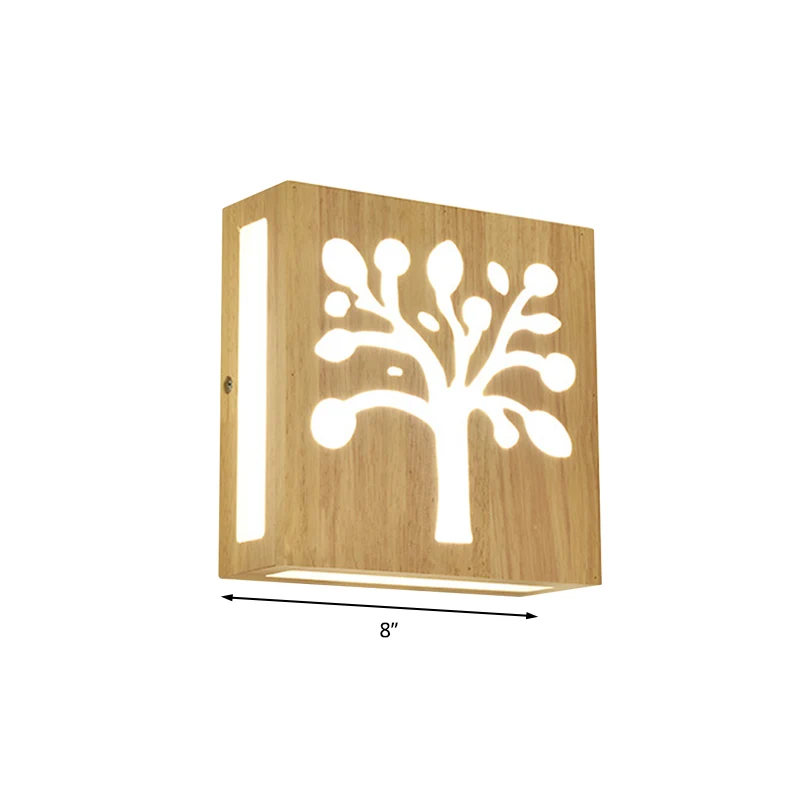 Applique murale carrée en bois avec motif mignon, applique murale LED moderne en Beige pour chevet Clearhalo