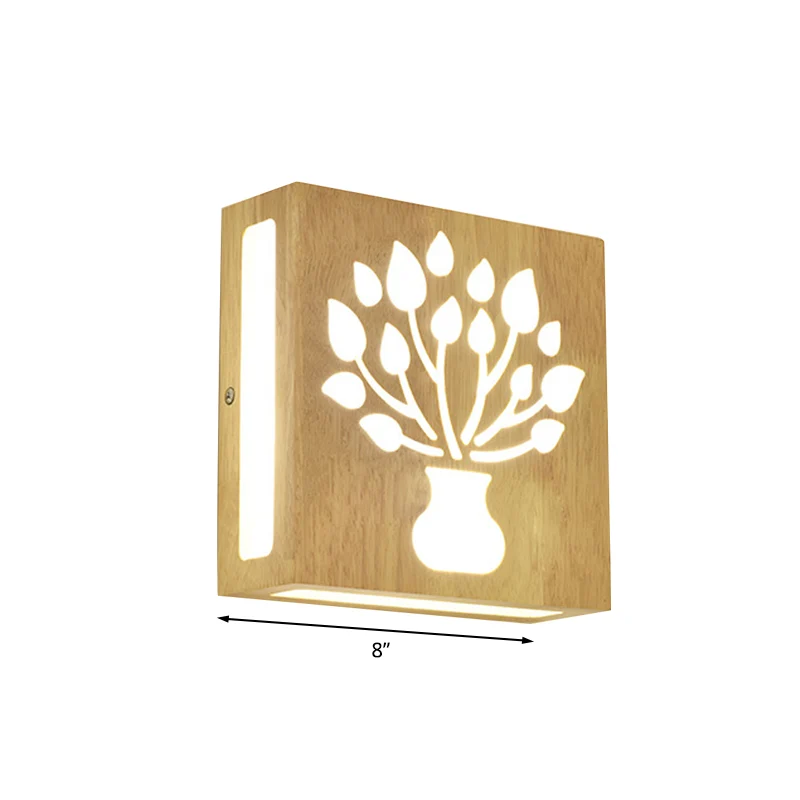 Applique murale carrée en bois avec motif mignon, applique murale LED moderne en Beige pour chevet Clearhalo