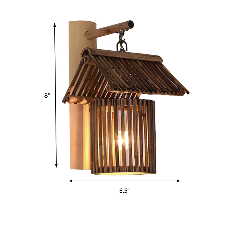 Applique murale de chambre à coucher à 1 ampoule avec abat-jour en bambou pour maison, éclairage mural élégant et Beige Cl...