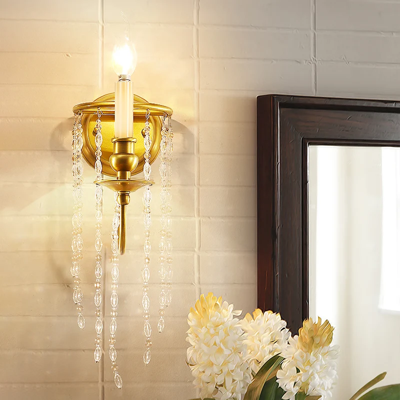 Applique murale en chaîne de cristal dorée, chandelier, 1 tête, luminaire mural Simple Clearhalo