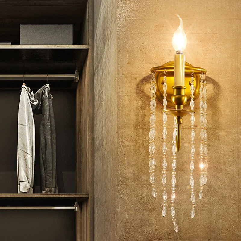 Applique murale en chaîne de cristal dorée, chandelier, 1 tête, luminaire mural Simple Clearhalo