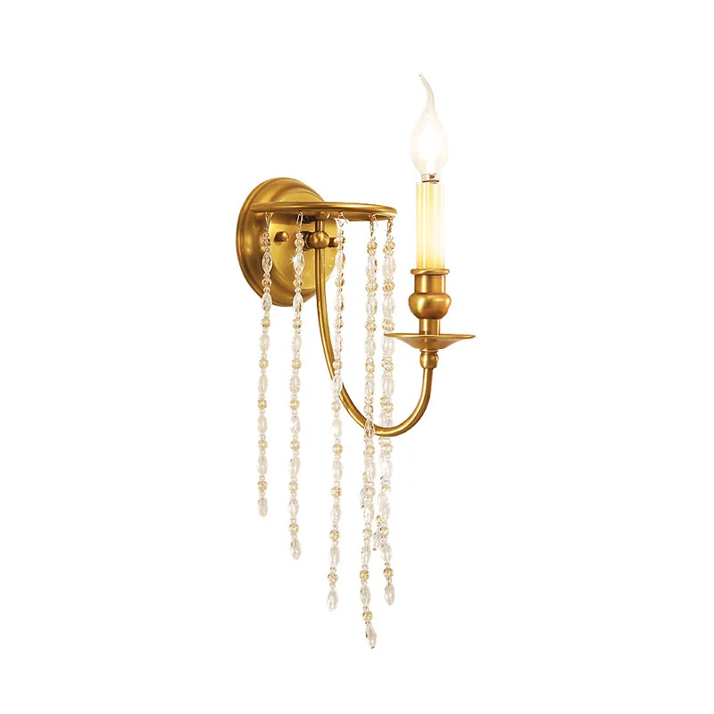 Applique murale en chaîne de cristal dorée, chandelier, 1 tête, luminaire mural Simple Clearhalo