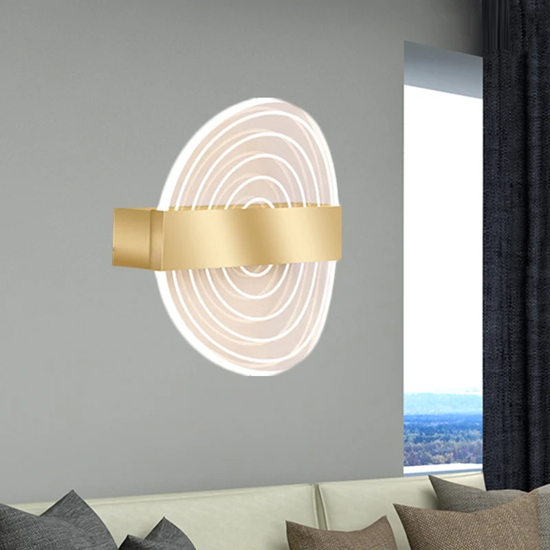 Applique murale circulaire en acrylique LED, luminaire moderne en noir/or pour le salon Clearhalo