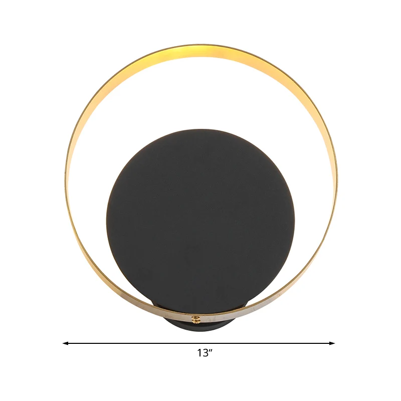 Applique murale circulaire à LED en acrylique minimale pour chambre à coucher en noir avec chaîne de traction Clearhalo