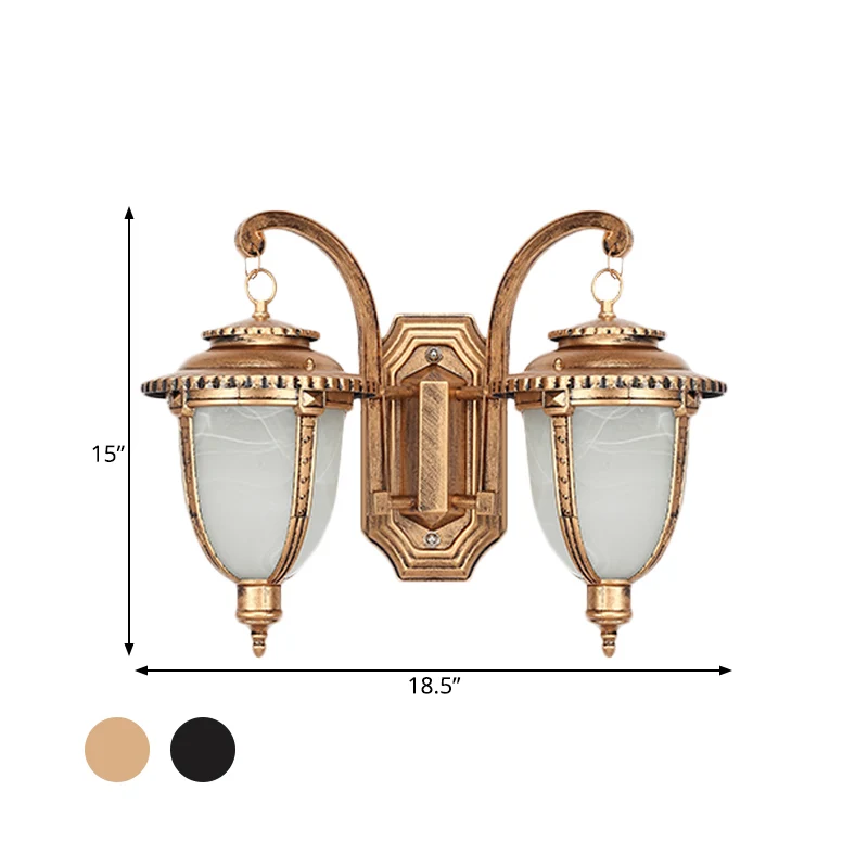 Applique murale classique à 2 lumières avec abat-jour en verre dépoli en forme d'urne en noir/bronze, petit/grand Clearhalo