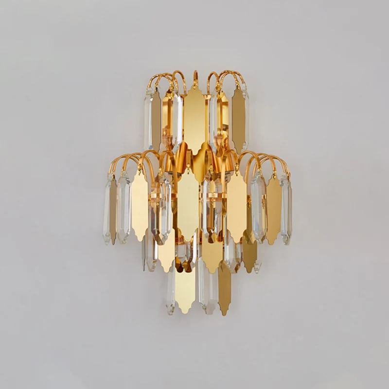 Applique murale classique à 2 lumières en bloc de cristal pour salon, dorée Clearhalo