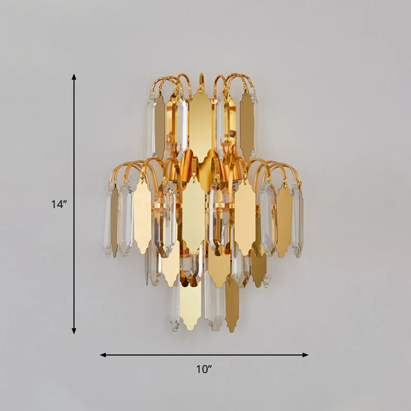Applique murale classique à 2 lumières en bloc de cristal pour salon, dorée Clearhalo