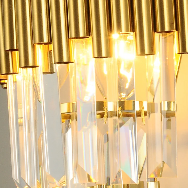 Applique murale conique moderne à 2 lumières, prisme triangulaire en cristal doré, pour salon Clearhalo