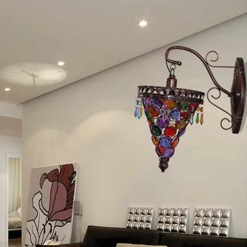 Applique murale conique en métal, Art déco, 1 tête, luminaire mural pour salon, orange/bleu/violet, avec accent en verre C...