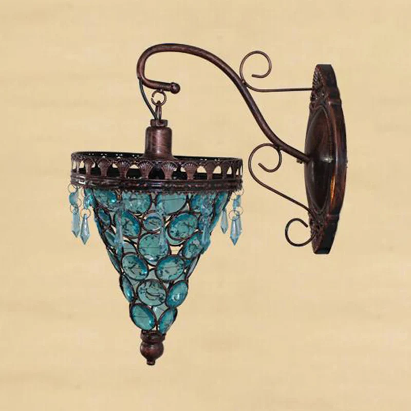 Applique murale conique en métal, Art déco, 1 tête, luminaire mural pour salon, orange/bleu/violet, avec accent en verre C...