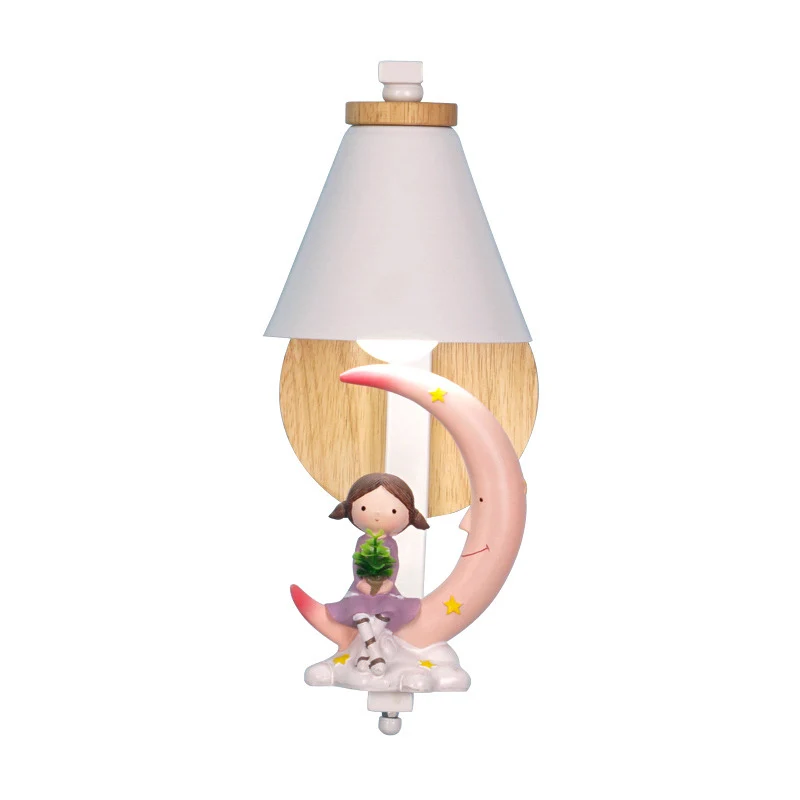 Applique murale conique pour enfants, éclairage mural de chevet métallique à 1 lumière avec figurine décorative en blanc C...