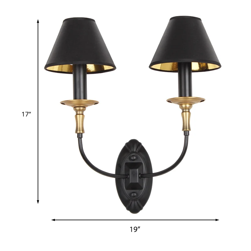 Applique murale conique pour salon, Style Vintage, 1/2 lumières, éclairage mural noir avec bras pivotant Clearhalo