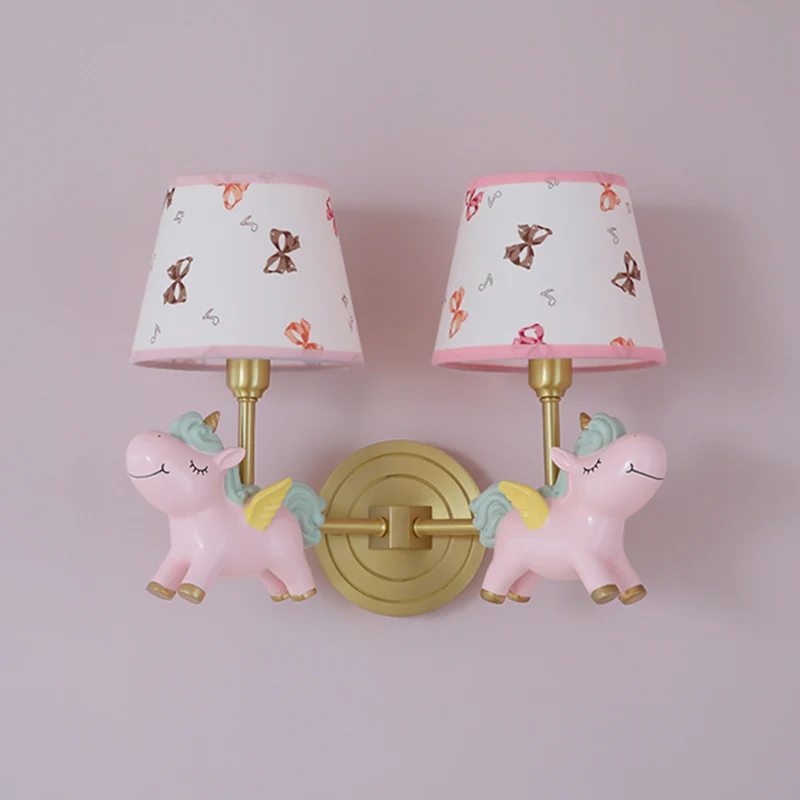 Applique murale conique en tissu à motifs, lampe murale de dessin animé avec licorne décorative Clearhalo