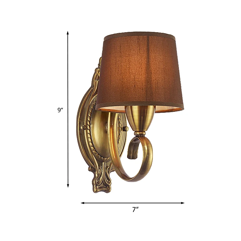 Applique murale conique traditionnelle à 1/2 lumières en métal avec abat-jour en tissu café pour le salon Clearhalo
