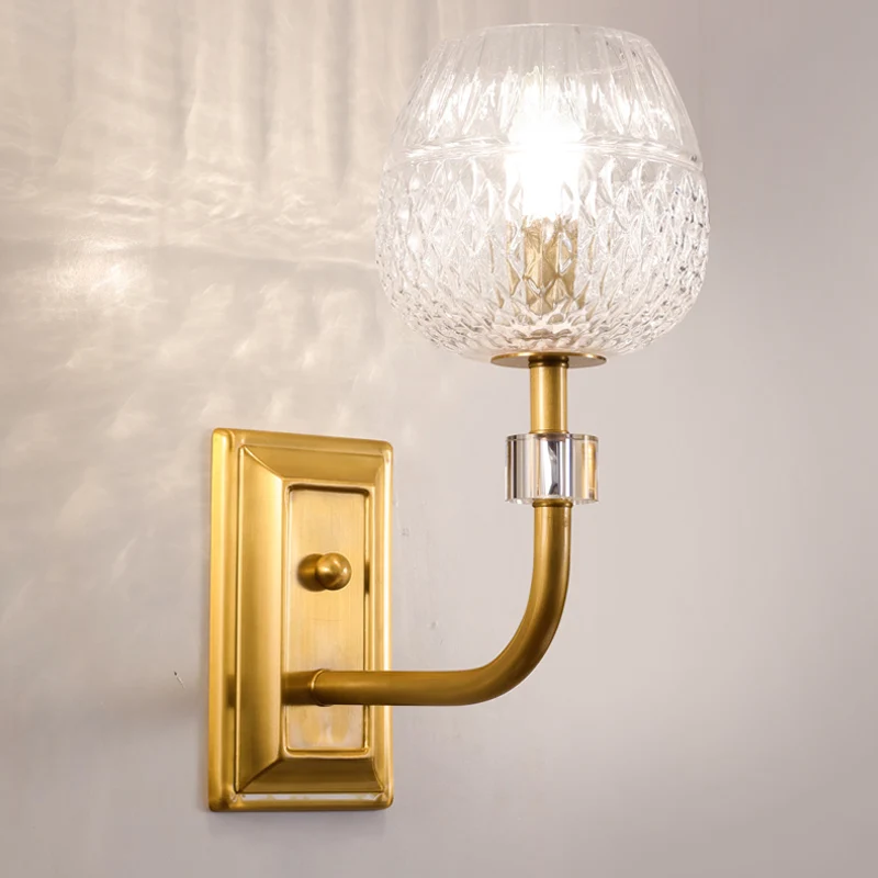 Applique murale contemporaine en forme de dôme pour foyer, verre à treillis transparent, 1/2 tête, finition dorée Clearhalo