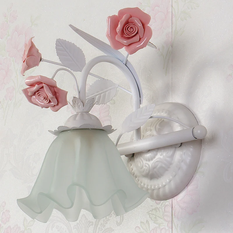 Applique murale coréenne à volants en forme de fleur, 1 ampoule en verre blanc givré, rose Clearhalo