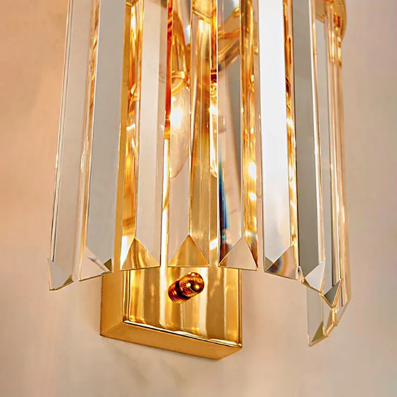 Applique murale en cristal à facettes transparentes, Vintage, élégante, 2 lumières, en laiton/or, éclairage en forme de cy...