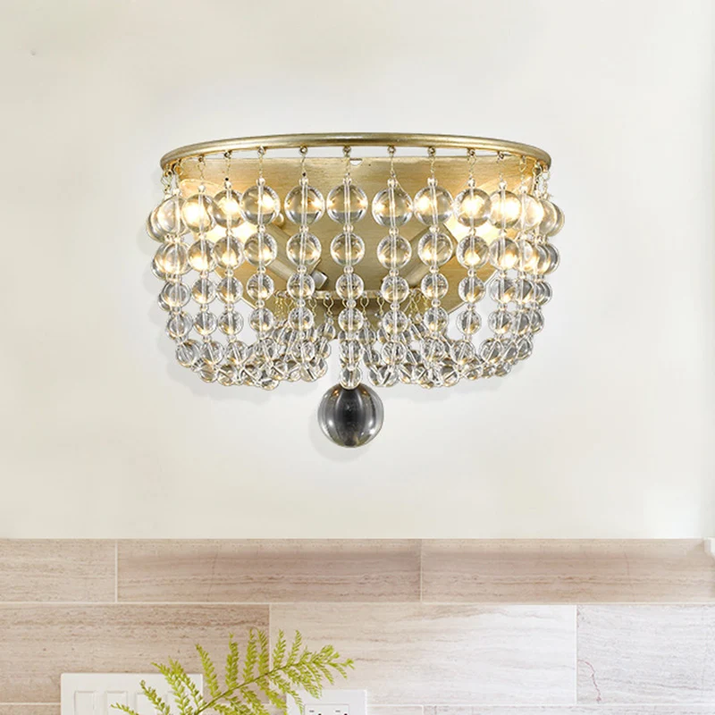 Applique murale en cristal à 2 lumières, luminaire décoratif traditionnel en perles d'or pour salon Clearhalo