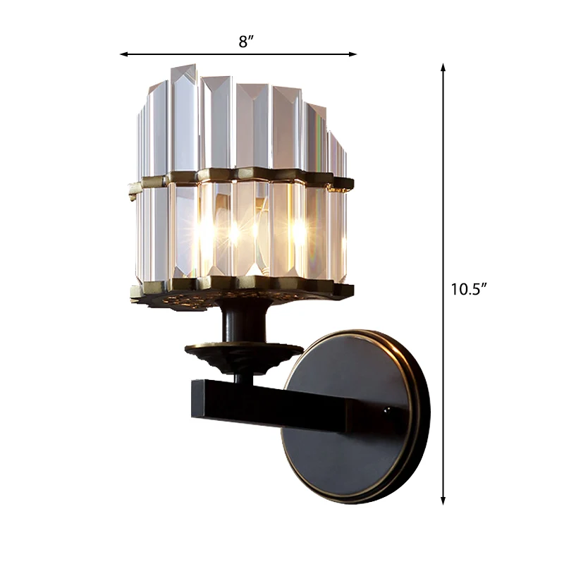 Applique murale en cristal K9, Style contemporain, 1 lumière en métal, finition noir/laiton, luminaire pour salon Clearhalo