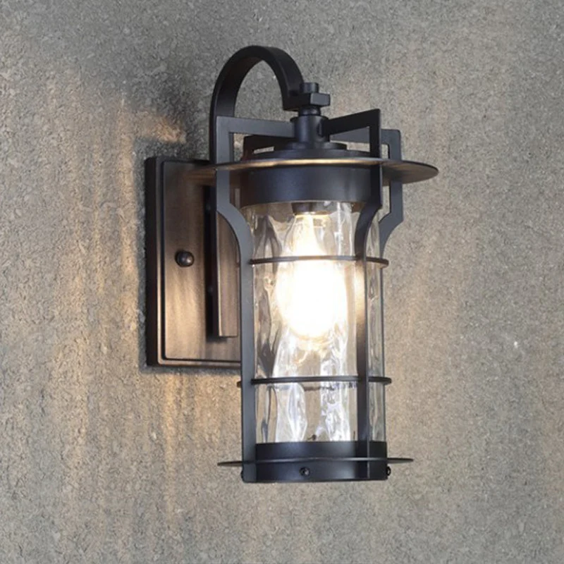 Applique murale cylindrique Country, 1 ampoule, verre d'eau transparent, luminaire mural en noir pour coin Clearhalo