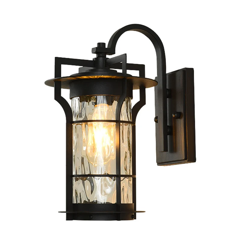 Applique murale cylindrique Country, 1 ampoule, verre d'eau transparent, luminaire mural en noir pour coin Clearhalo