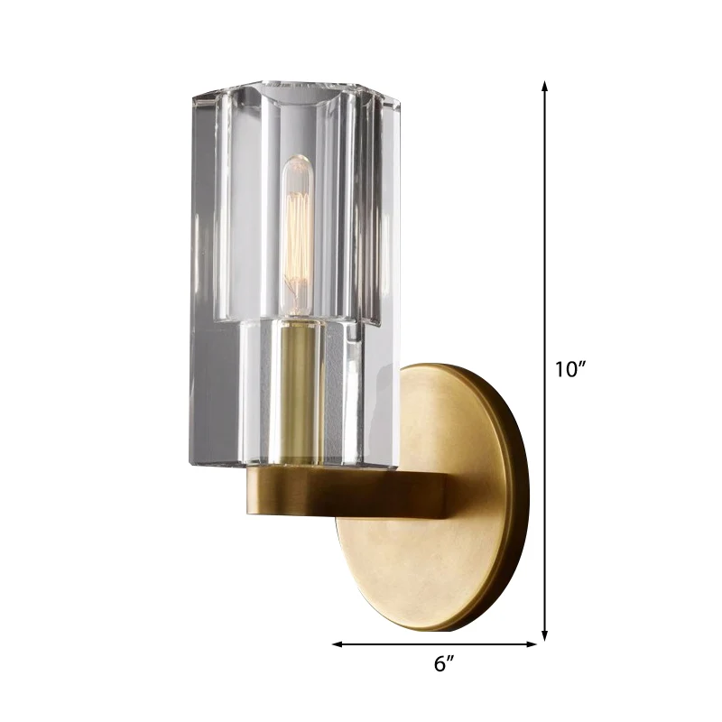 Applique murale cylindrique en cristal transparent, luminaire mural moderniste à 1 lumière avec plaque arrière ronde en la...
