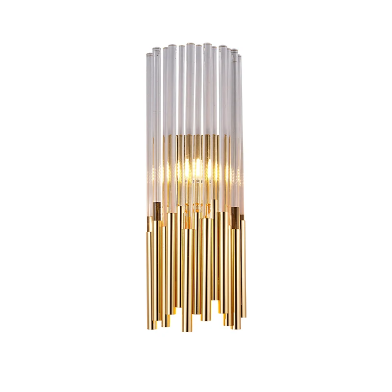 Applique murale cylindrique à LED en métal moderniste avec prisme en cristal en laiton/or Clearhalo
