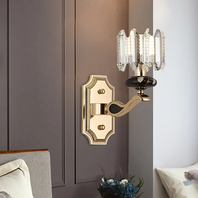 Applique murale cylindrique pour chambre à coucher, minimaliste, verre à facettes, 1 tête, lampe murale dorée Clearhalo
