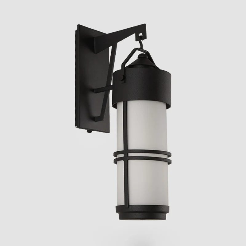 Applique murale cylindrique pour escaliers, verre crème classique, 1 lumière, finition noire Clearhalo