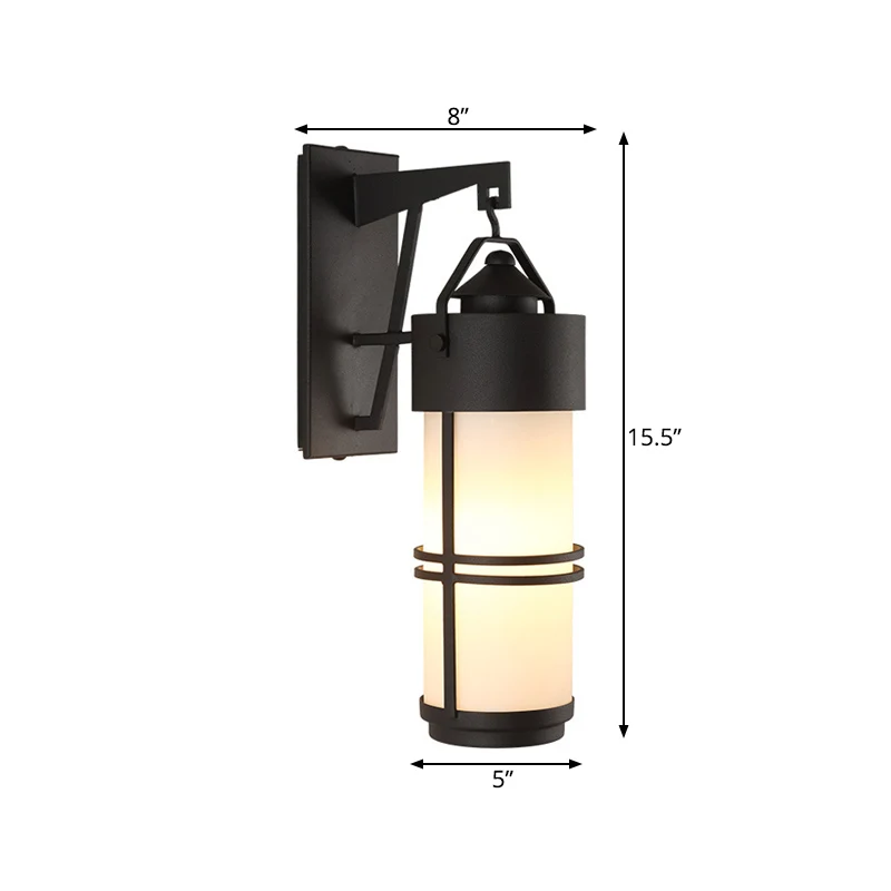 Applique murale cylindrique pour escaliers, verre crème classique, 1 lumière, finition noire Clearhalo