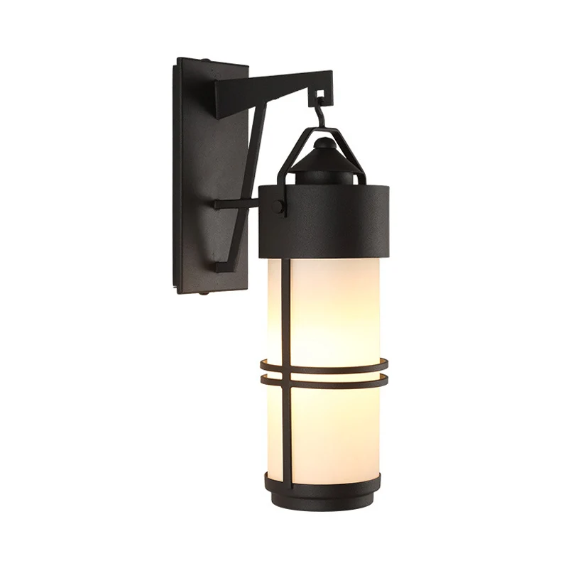 Applique murale cylindrique pour escaliers, verre crème classique, 1 lumière, finition noire Clearhalo