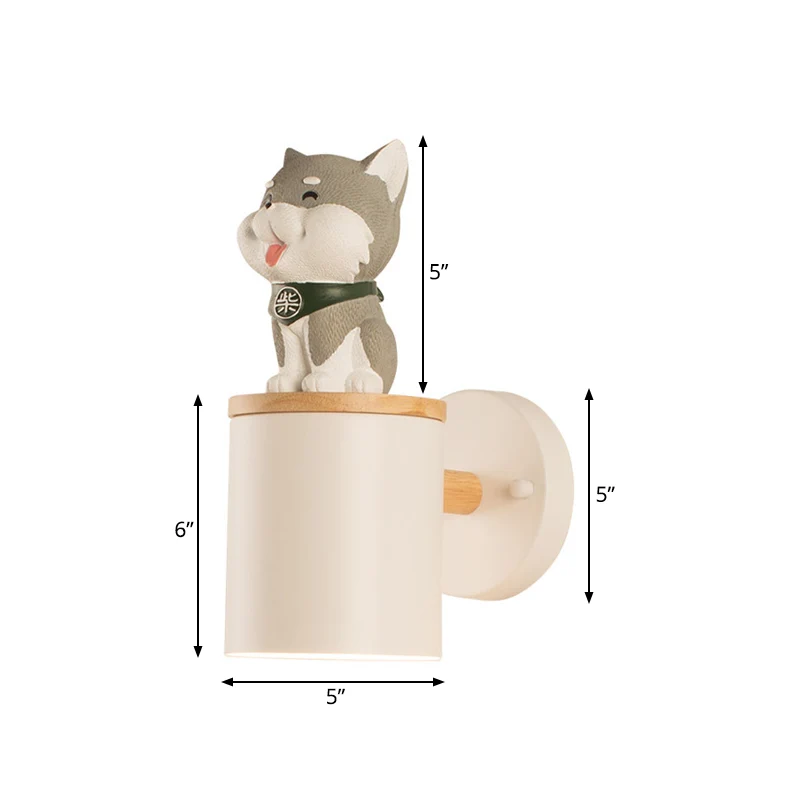 Applique murale cylindrique pour salle d'étude, en résine, décoration de chien, 1 tête, applique animale Clearhalo