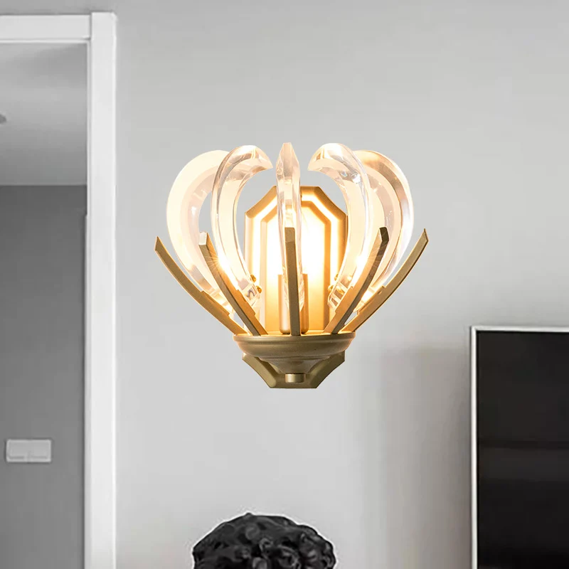 Applique murale Design fleur Vintage élégant cristal clair 1 lumière finition or luminaire mural pour chambre à coucher Cl...