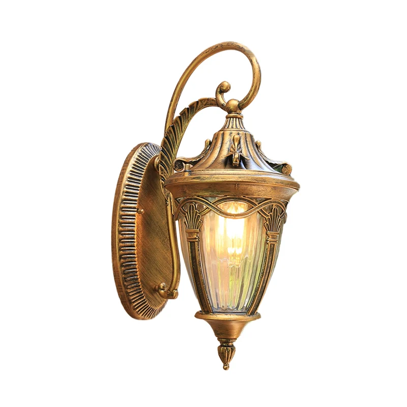 Applique murale d'extérieur en laiton/pomme de pin noire, éclairage de ferme en verre nervuré transparent, 1 ampoule Clear...