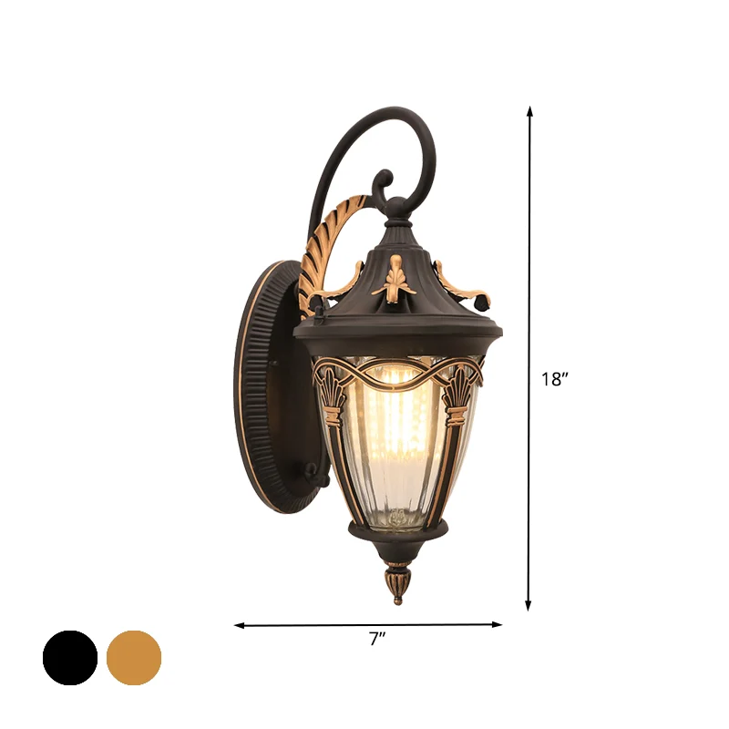 Applique murale d'extérieur en laiton/pomme de pin noire, éclairage de ferme en verre nervuré transparent, 1 ampoule Clear...