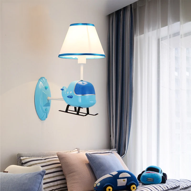 Applique murale d'hélicoptère de Style moderne, applique en résine à une lumière en bleu pour chambre d'enfant Clearhalo