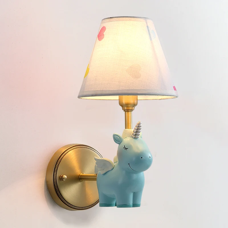 Applique murale Empire Shade pour chambre d'enfant, tissu rose, dessin animé, avec licorne en résine Clearhalo