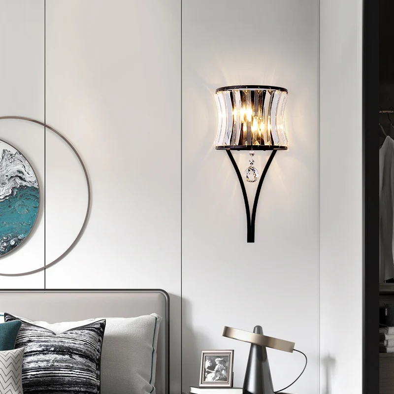 Applique murale encastrée en cristal incurvée, luminaire mural de chevet traditionnel à 1 lumière Clearhalo