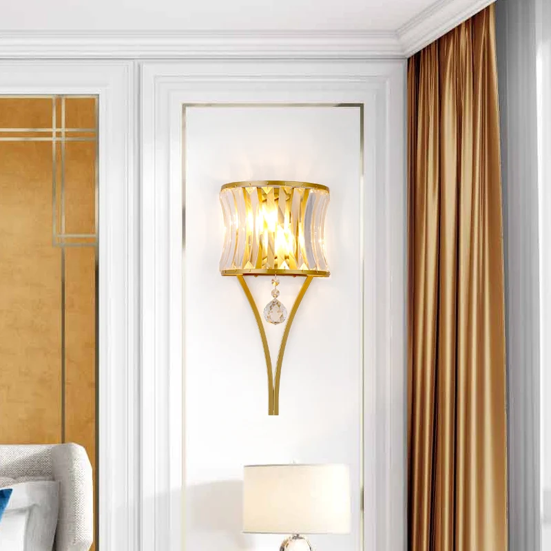 Applique murale encastrée en cristal incurvée, luminaire mural de chevet traditionnel à 1 lumière Clearhalo