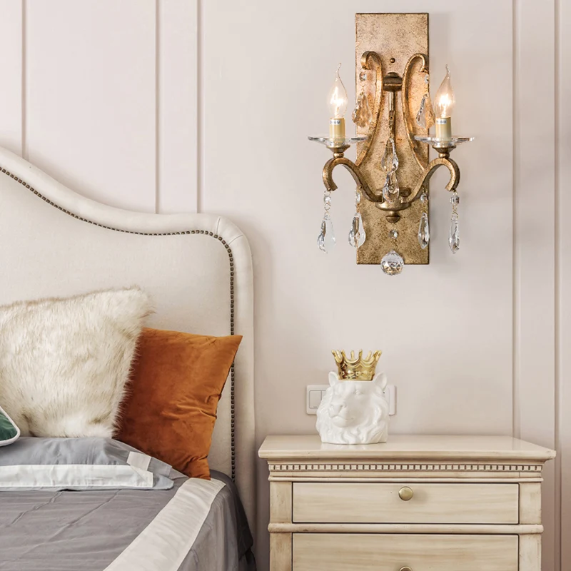 Applique murale en fer rouille, bougie de Style industriel, 2 ampoules, lumière murale avec cristal en forme de larme tran...