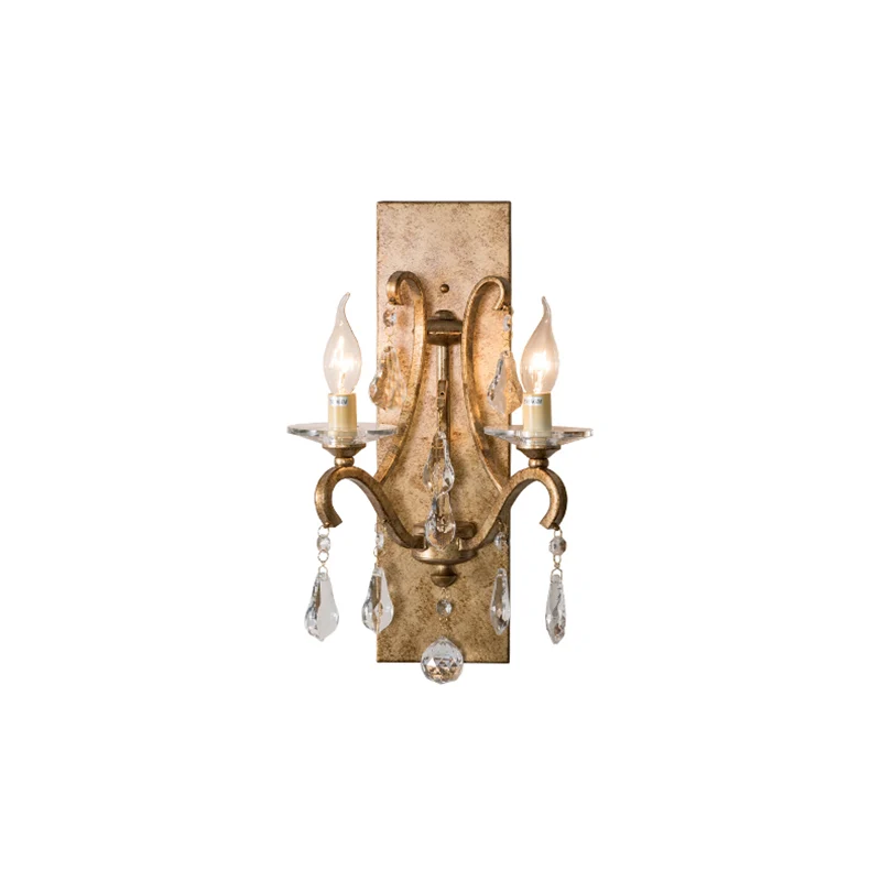 Applique murale en fer rouille, bougie de Style industriel, 2 ampoules, lumière murale avec cristal en forme de larme tran...
