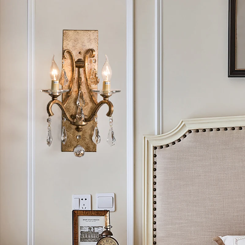 Applique murale en fer rouille, bougie de Style industriel, 2 ampoules, lumière murale avec cristal en forme de larme tran...