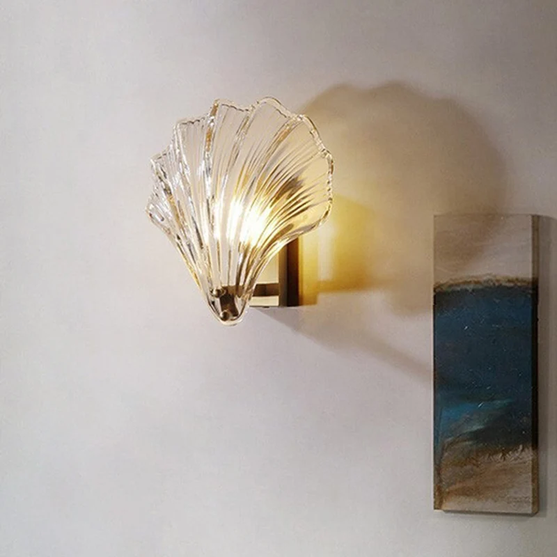 Applique murale festonnée de décoration intérieure, lampe murale moderne en métal avec abat-jour en coquille pour couloir...